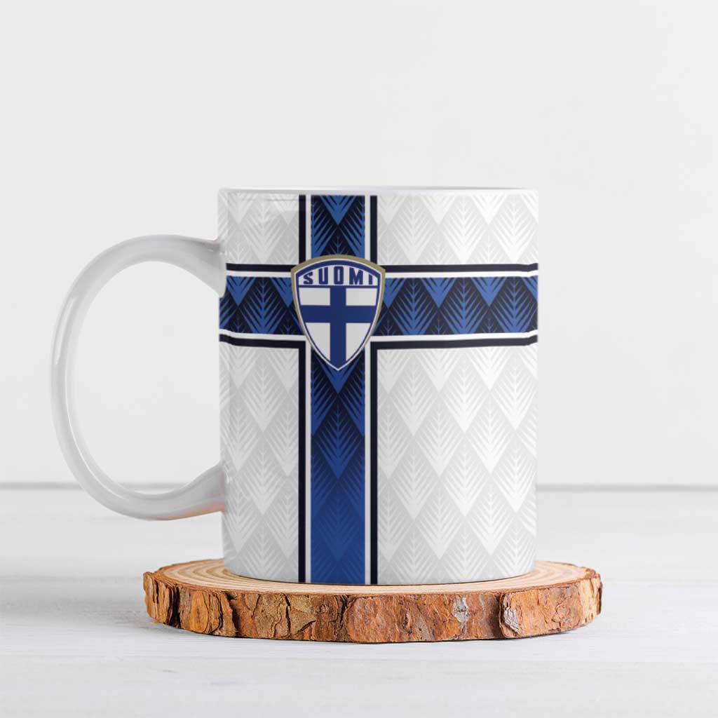 Custom Finland National Football Ceramic Mug Pine Trees with Diamond Shapes - Wonder Print Shop