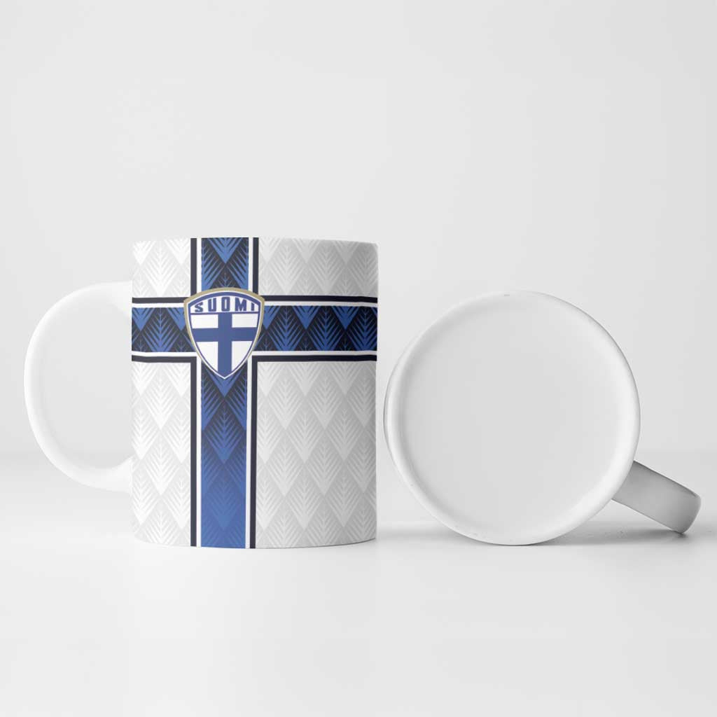 Custom Finland National Football Ceramic Mug Pine Trees with Diamond Shapes - Wonder Print Shop