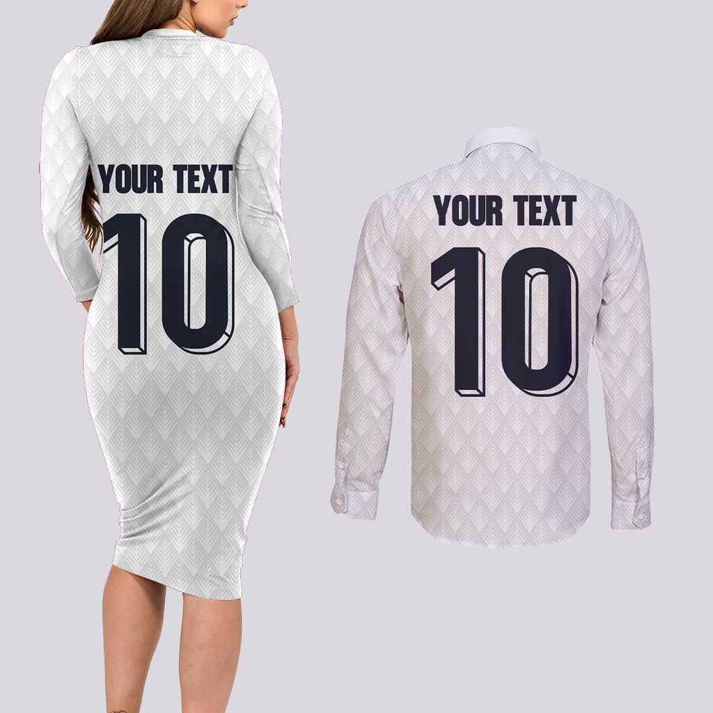 Custom Finland National Football Couples Matching Long Sleeve Bodycon Dress and Long Sleeve Button Shirt Pine Trees with Diamond Shapes - Wonder Print Shop