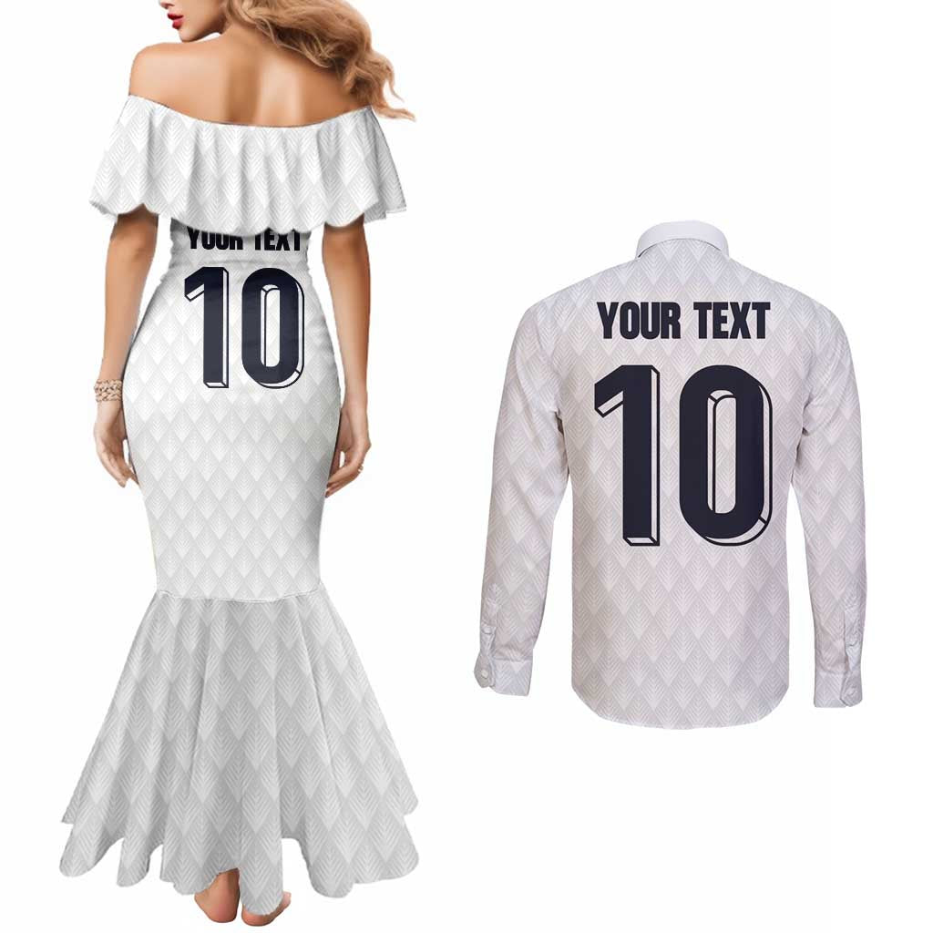 Custom Finland National Football Couples Matching Mermaid Dress and Long Sleeve Button Shirt Pine Trees with Diamond Shapes - Wonder Print Shop
