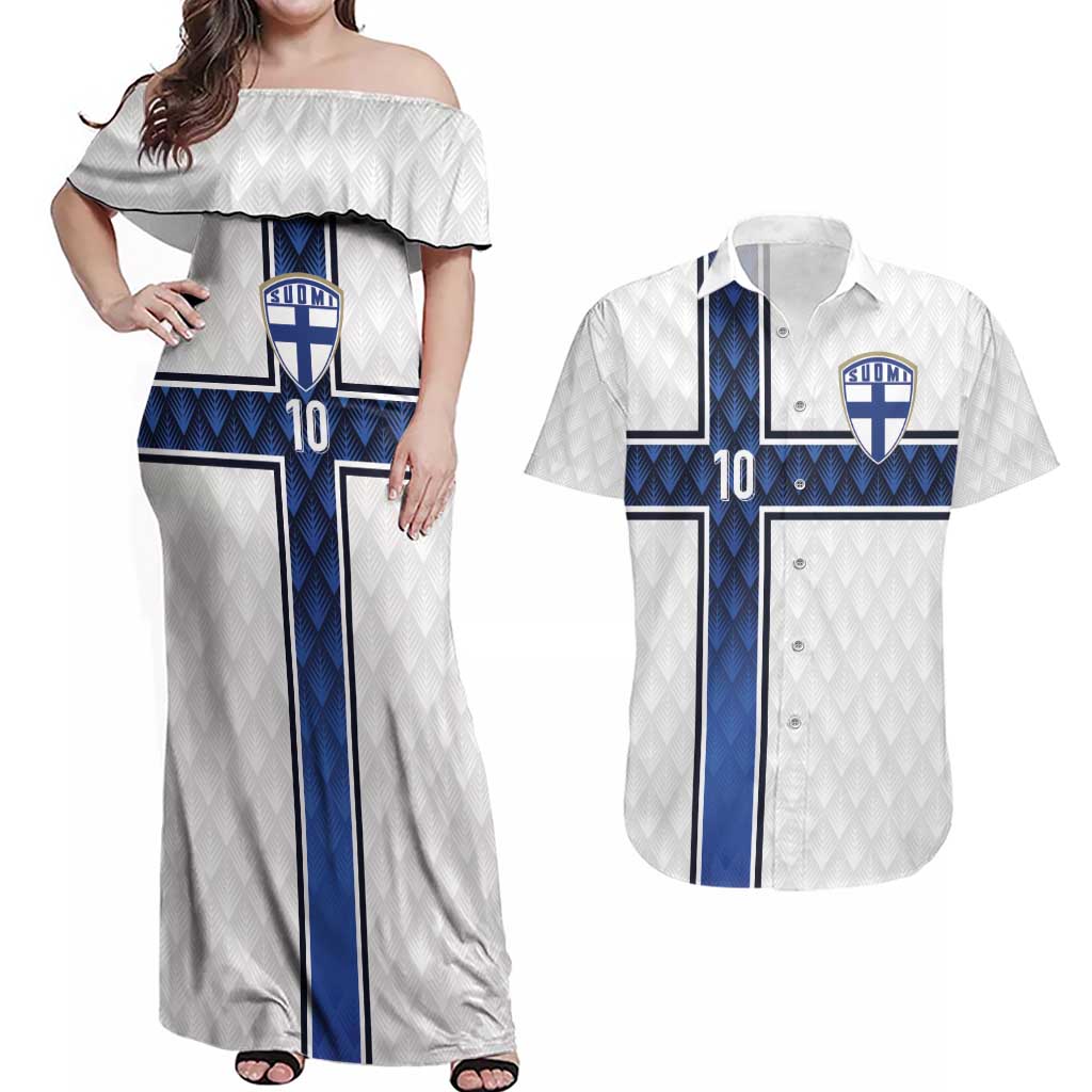 Custom Finland National Football Couples Matching Off Shoulder Maxi Dress and Hawaiian Shirt Pine Trees with Diamond Shapes - Wonder Print Shop