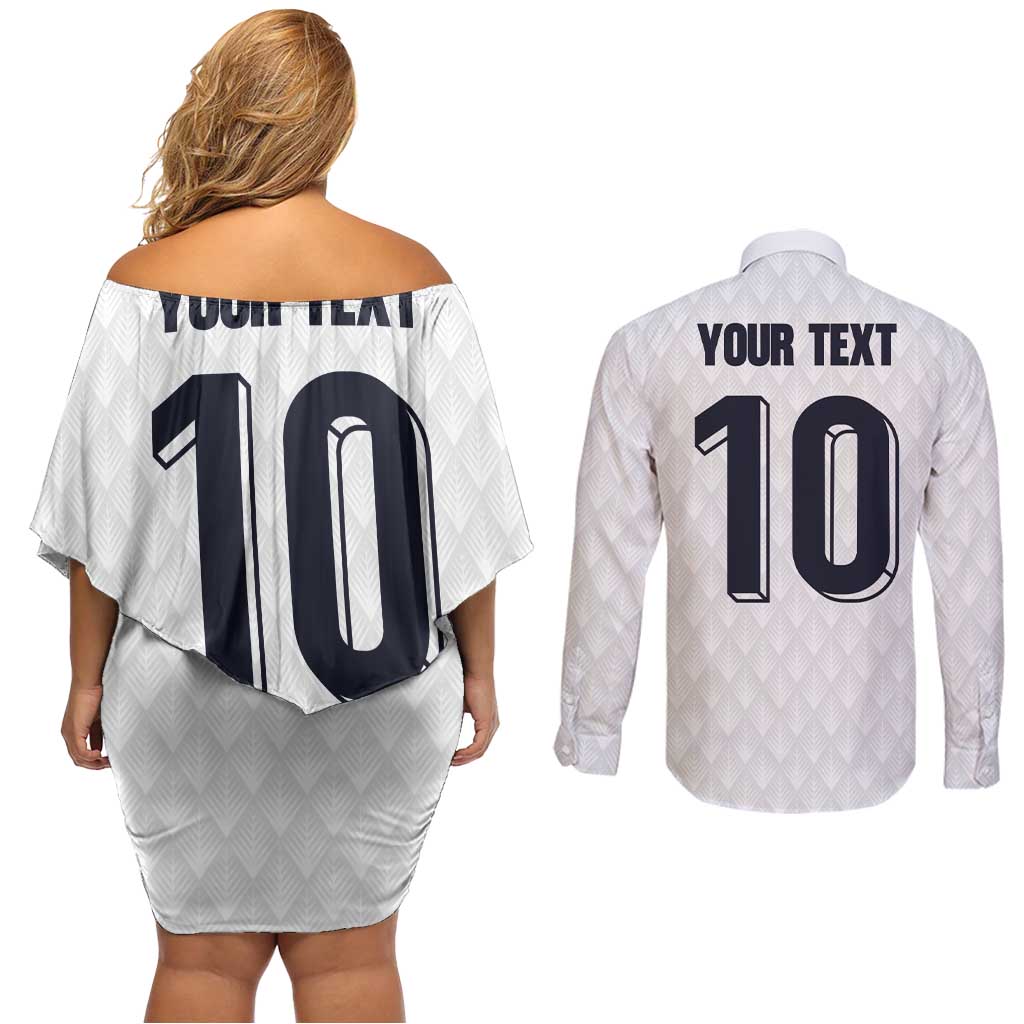 Custom Finland National Football Couples Matching Off Shoulder Short Dress and Long Sleeve Button Shirt Pine Trees with Diamond Shapes - Wonder Print Shop