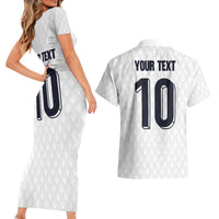 Custom Finland National Football Couples Matching Short Sleeve Bodycon Dress and Hawaiian Shirt Pine Trees with Diamond Shapes - Wonder Print Shop
