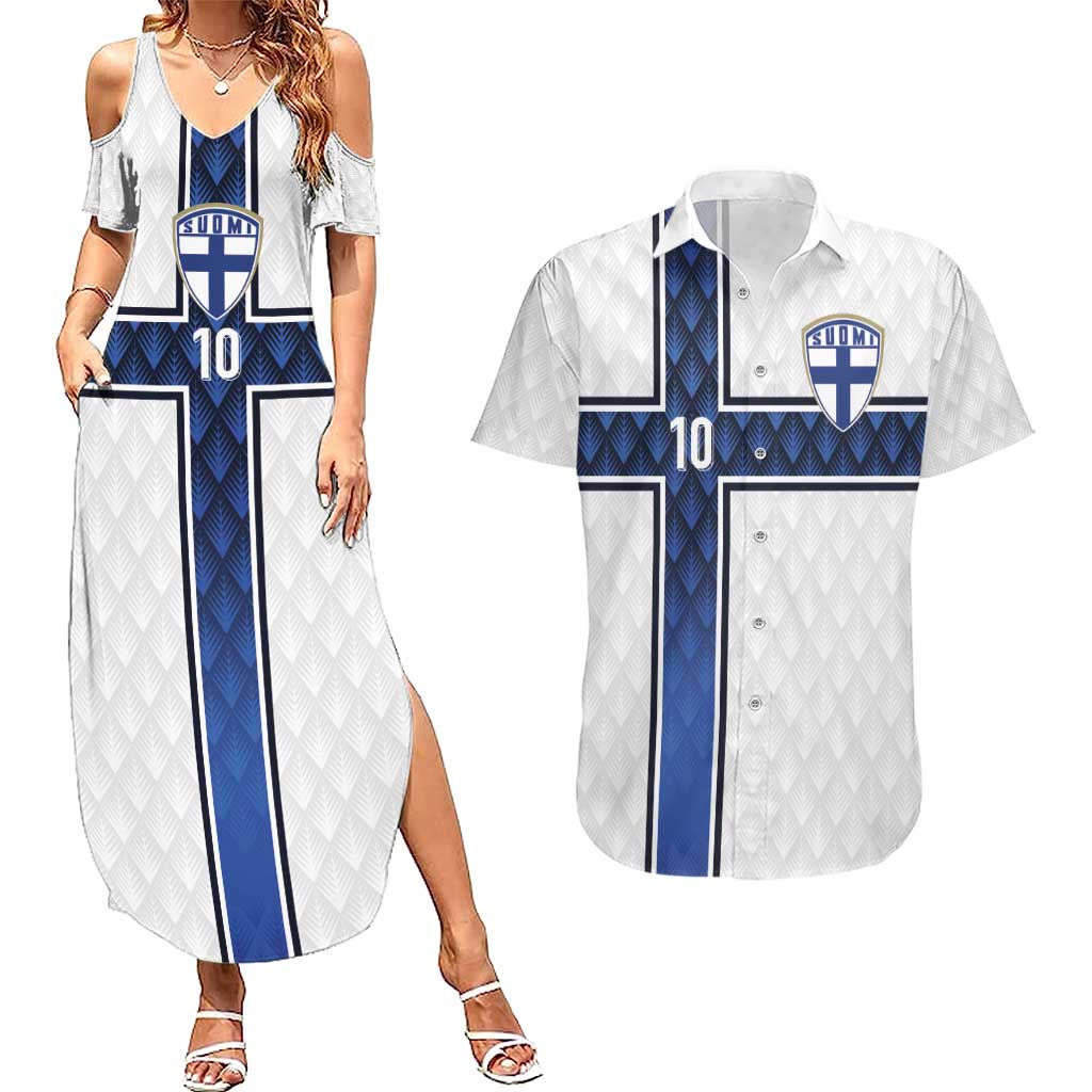 Custom Finland National Football Couples Matching Summer Maxi Dress and Hawaiian Shirt Pine Trees with Diamond Shapes - Wonder Print Shop