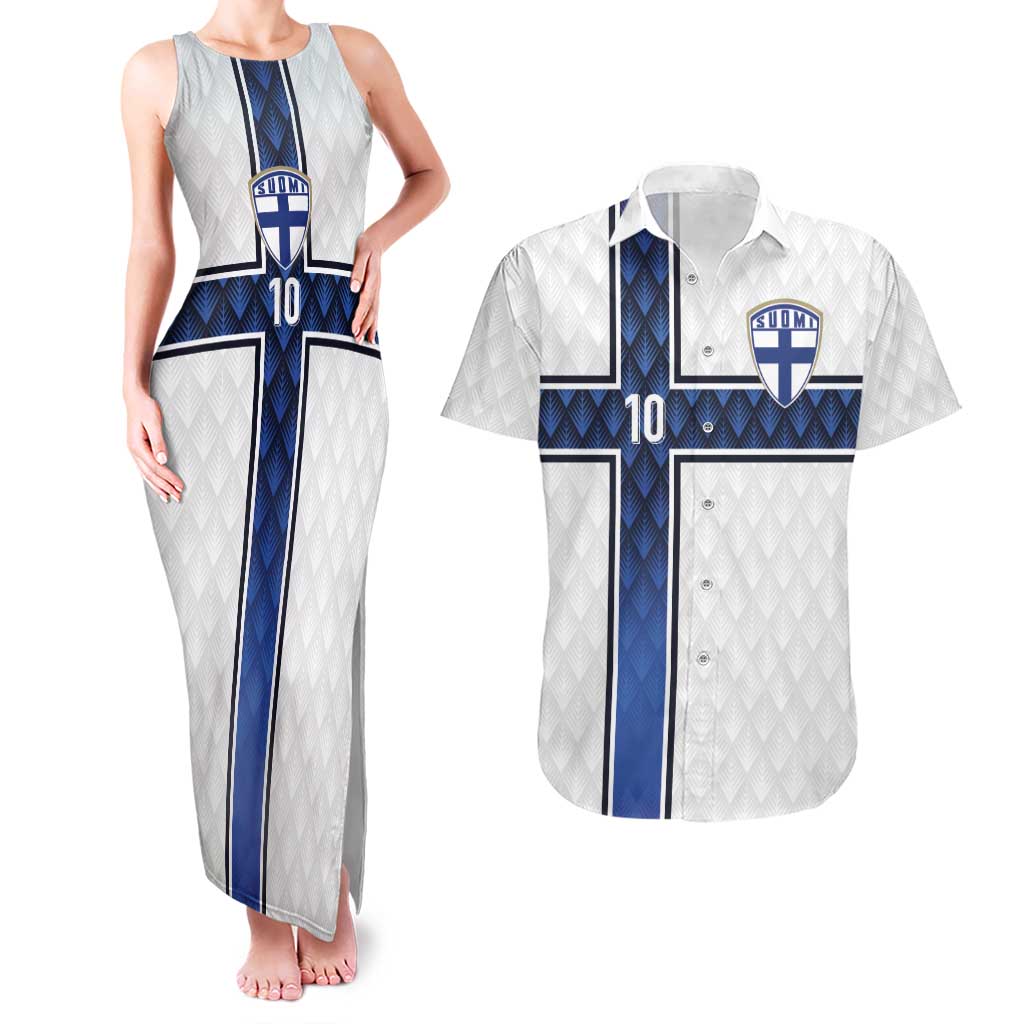 Custom Finland National Football Couples Matching Tank Maxi Dress and Hawaiian Shirt Pine Trees with Diamond Shapes - Wonder Print Shop