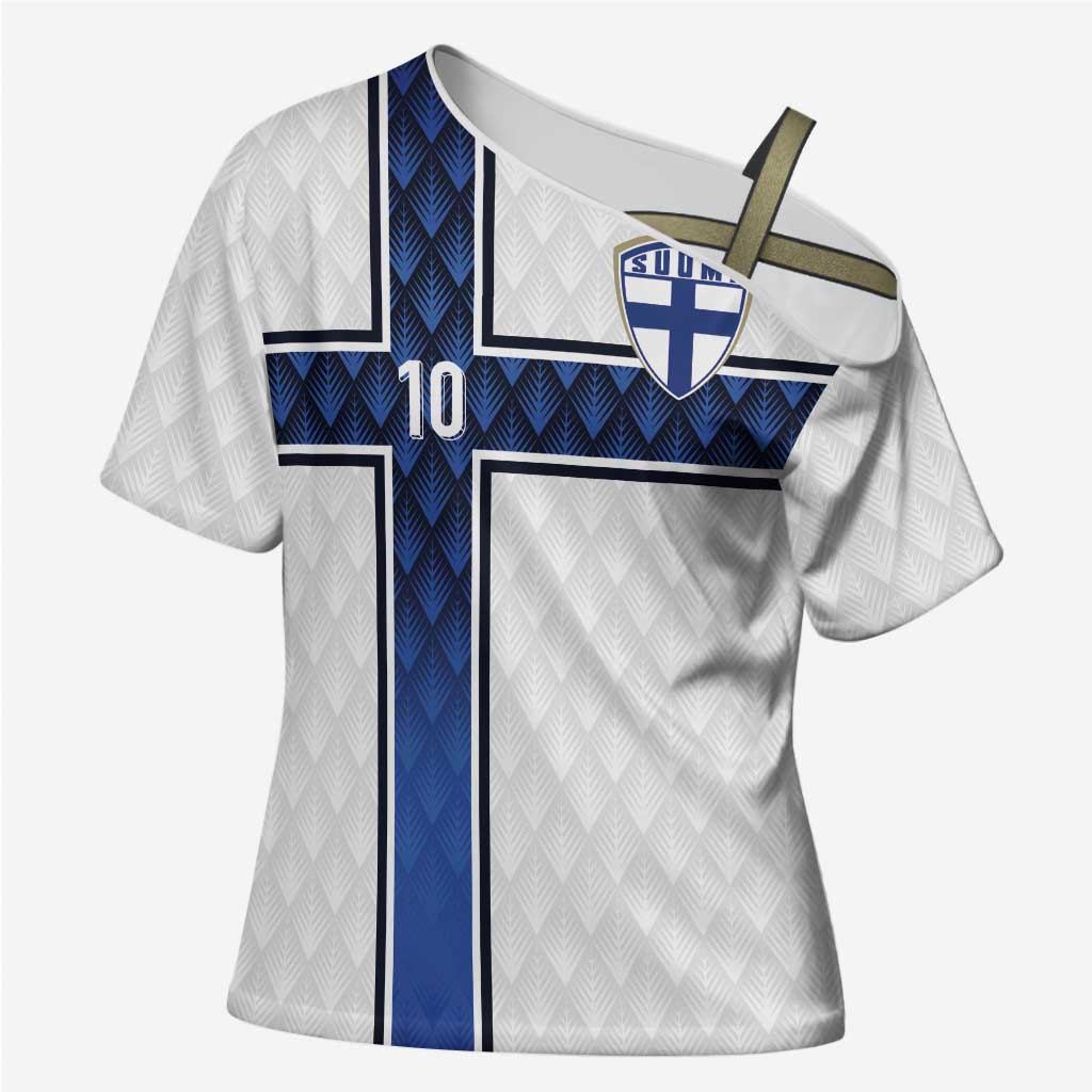 Custom Finland National Football Cross Shoulder Shirt Pine Trees with Diamond Shapes - Wonder Print Shop