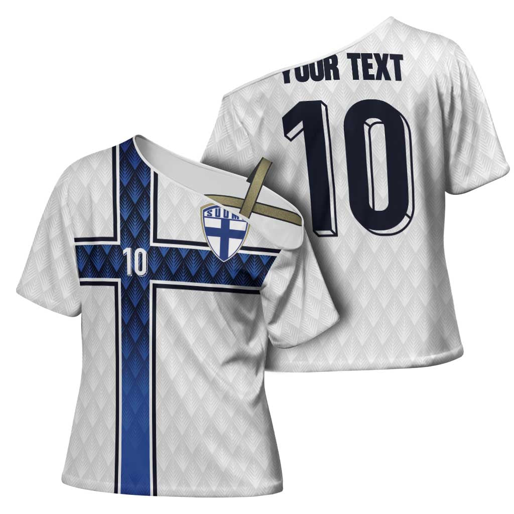 Custom Finland National Football Cross Shoulder Shirt Pine Trees with Diamond Shapes - Wonder Print Shop