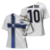 Custom Finland National Football Cross Shoulder Shirt Pine Trees with Diamond Shapes - Wonder Print Shop