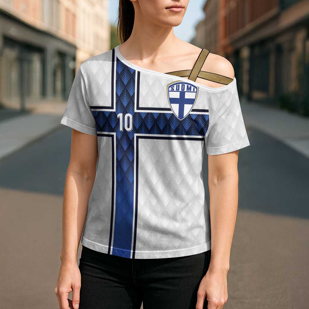 Custom Finland National Football Cross Shoulder Shirt Pine Trees with Diamond Shapes - Wonder Print Shop