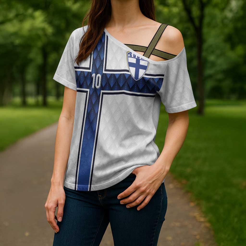 Custom Finland National Football Cross Shoulder Shirt Pine Trees with Diamond Shapes - Wonder Print Shop