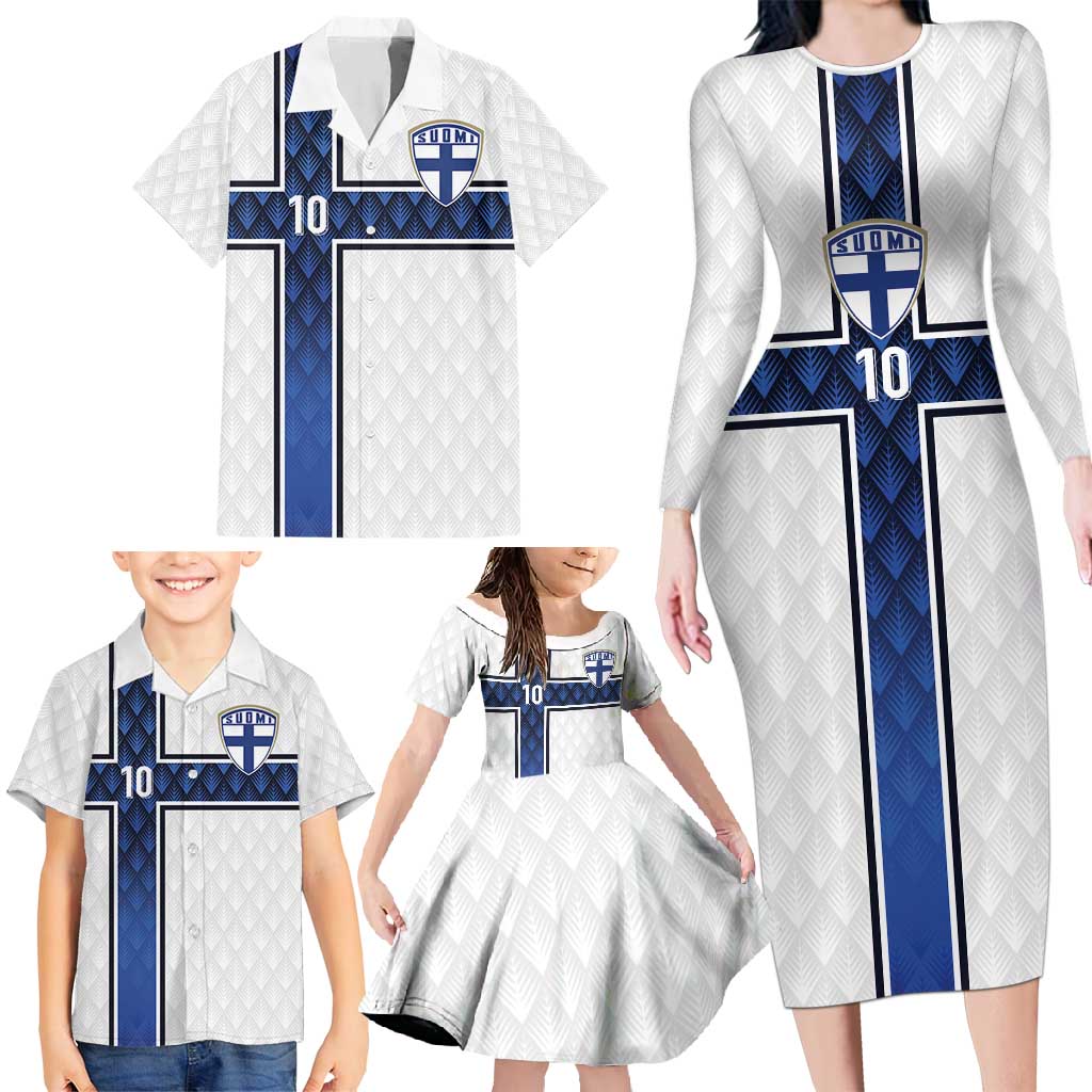 Custom Finland National Football Family Matching Long Sleeve Bodycon Dress and Hawaiian Shirt Pine Trees with Diamond Shapes - Wonder Print Shop