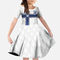 Custom Finland National Football Family Matching Off The Shoulder Long Sleeve Dress and Hawaiian Shirt Pine Trees with Diamond Shapes - Wonder Print Shop