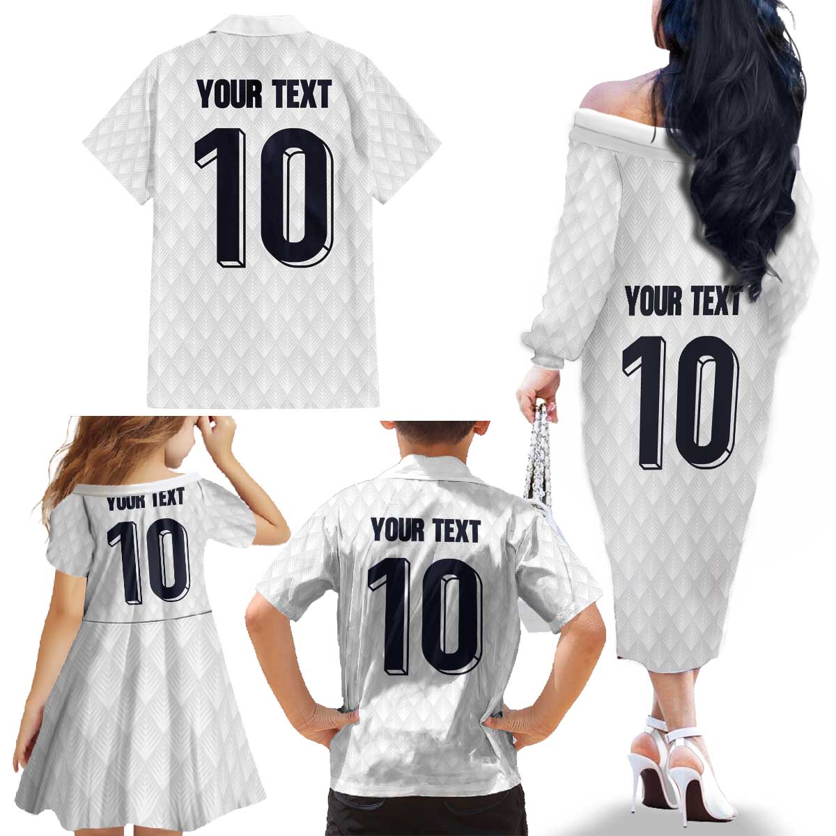 Custom Finland National Football Family Matching Off The Shoulder Long Sleeve Dress and Hawaiian Shirt Pine Trees with Diamond Shapes - Wonder Print Shop