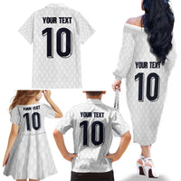 Custom Finland National Football Family Matching Off The Shoulder Long Sleeve Dress and Hawaiian Shirt Pine Trees with Diamond Shapes - Wonder Print Shop