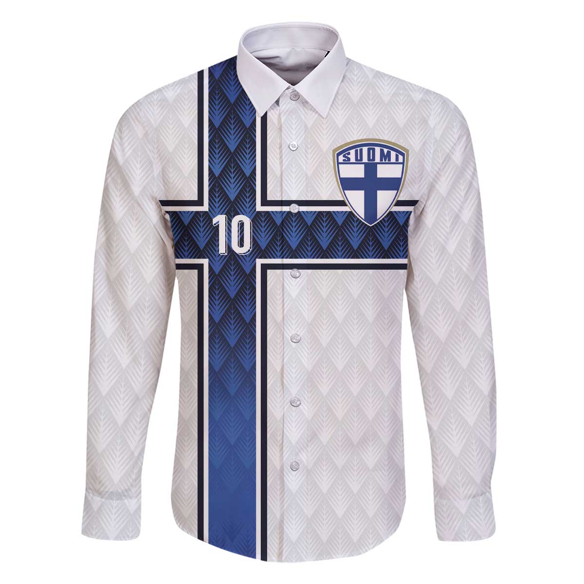 Custom Finland National Football Family Matching Off The Shoulder Long Sleeve Dress and Hawaiian Shirt Pine Trees with Diamond Shapes - Wonder Print Shop