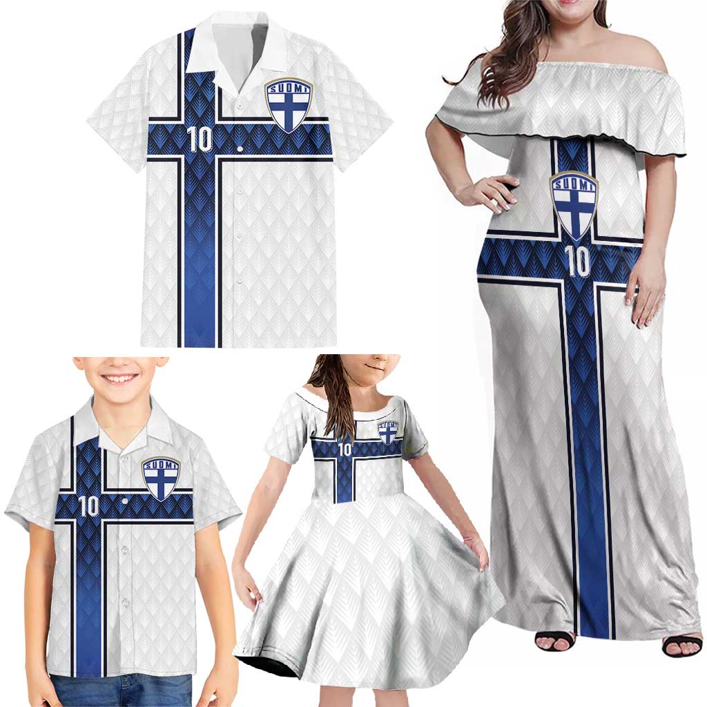 Custom Finland National Football Family Matching Off Shoulder Maxi Dress and Hawaiian Shirt Pine Trees with Diamond Shapes - Wonder Print Shop