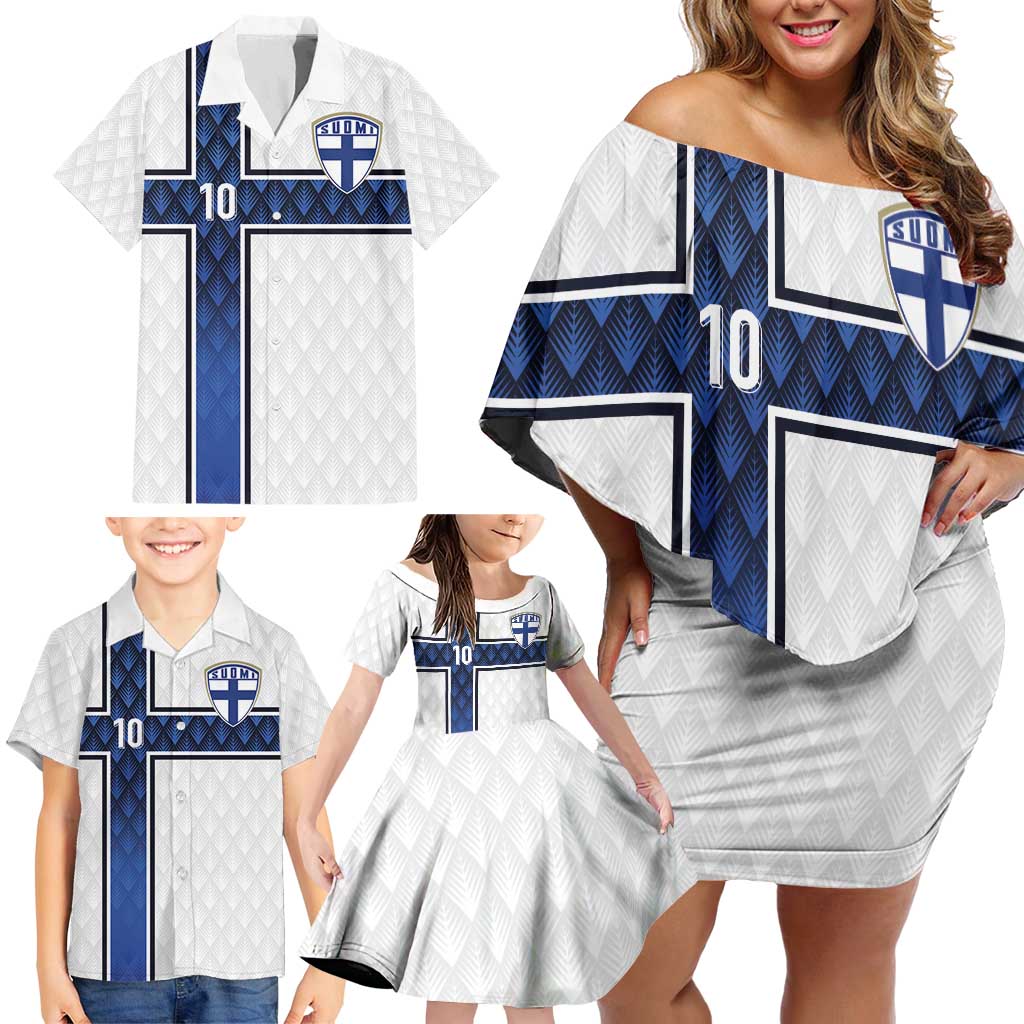 Custom Finland National Football Family Matching Off Shoulder Short Dress and Hawaiian Shirt Pine Trees with Diamond Shapes - Wonder Print Shop