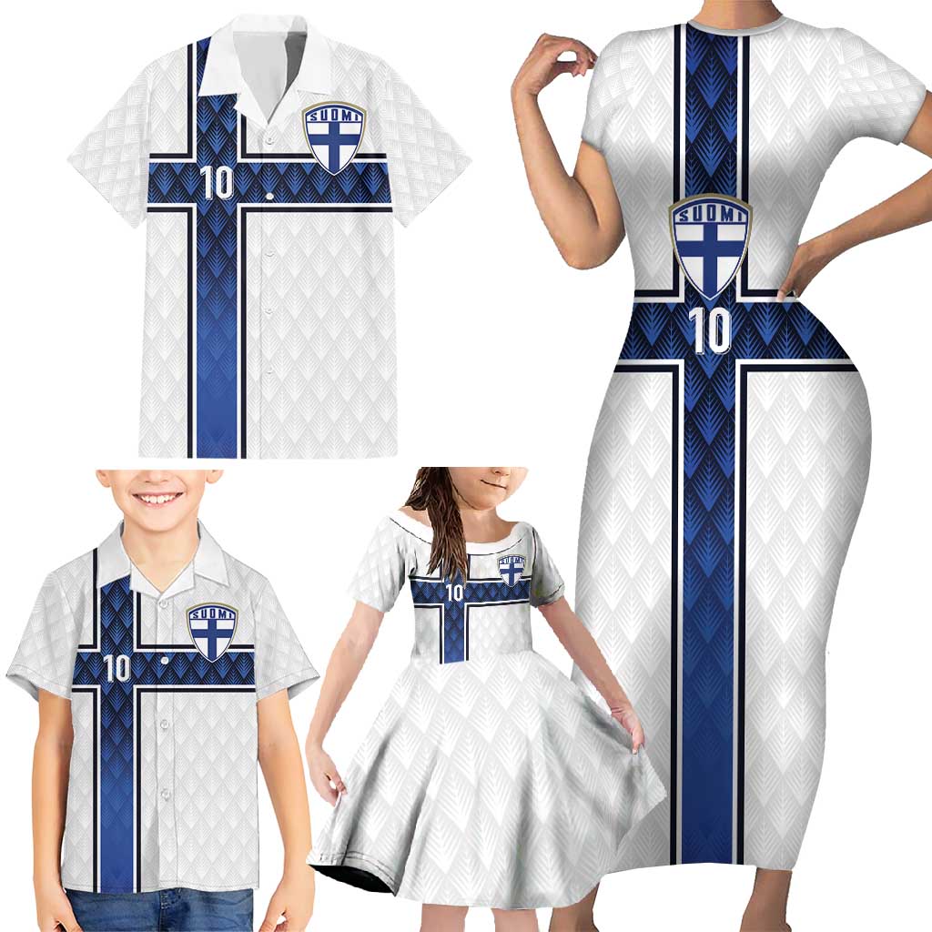 Custom Finland National Football Family Matching Short Sleeve Bodycon Dress and Hawaiian Shirt Pine Trees with Diamond Shapes - Wonder Print Shop