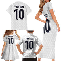 Custom Finland National Football Family Matching Short Sleeve Bodycon Dress and Hawaiian Shirt Pine Trees with Diamond Shapes - Wonder Print Shop