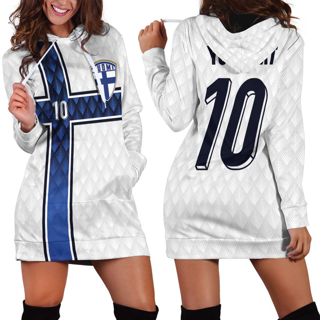 Custom Finland National Football Hoodie Dress Pine Trees with Diamond Shapes - Wonder Print Shop