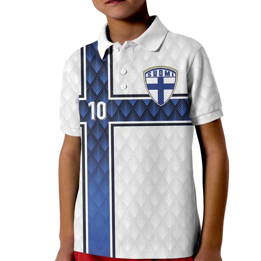 Custom Finland National Football Kid Polo Shirt Pine Trees with Diamond Shapes - Wonder Print Shop