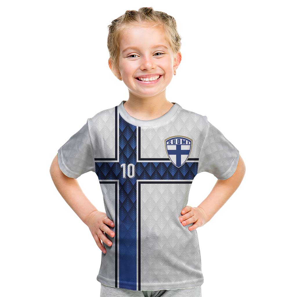 Custom Finland National Football Kid T Shirt Pine Trees with Diamond Shapes - Wonder Print Shop