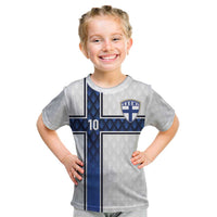 Custom Finland National Football Kid T Shirt Pine Trees with Diamond Shapes - Wonder Print Shop