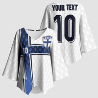 Custom Finland National Football Kimono Sleeve Blouse Pine Trees with Diamond Shapes - Wonder Print Shop