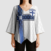 Custom Finland National Football Kimono Sleeve Blouse Pine Trees with Diamond Shapes - Wonder Print Shop