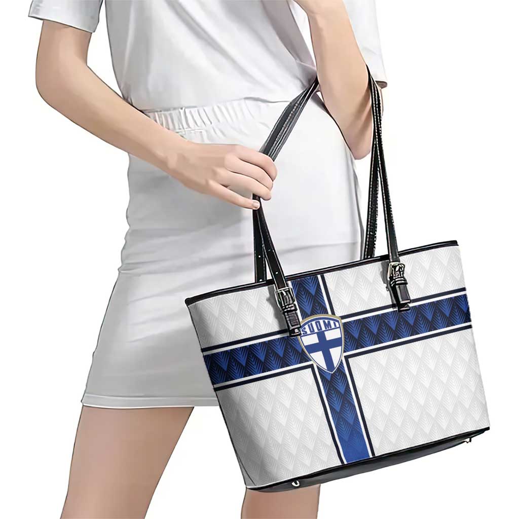 Finland National Football Leather Tote Bag Pine Trees with Diamond Shapes - Wonder Print Shop