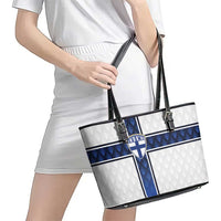 Finland National Football Leather Tote Bag Pine Trees with Diamond Shapes - Wonder Print Shop