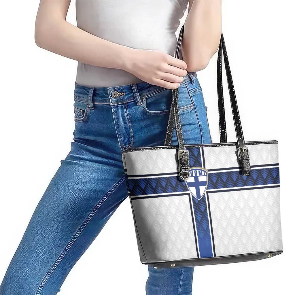 Finland National Football Leather Tote Bag Pine Trees with Diamond Shapes - Wonder Print Shop