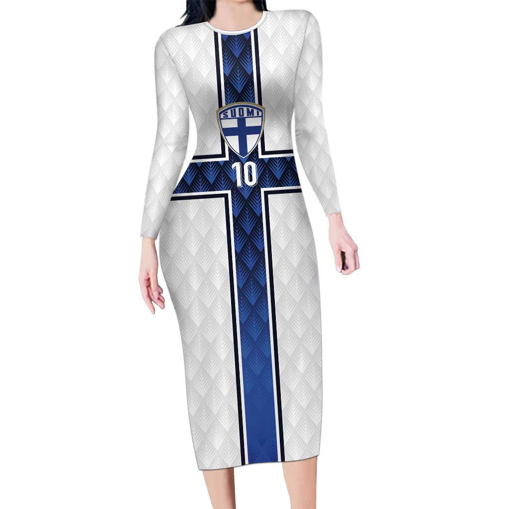 Custom Finland National Football Long Sleeve Bodycon Dress Pine Trees with Diamond Shapes - Wonder Print Shop