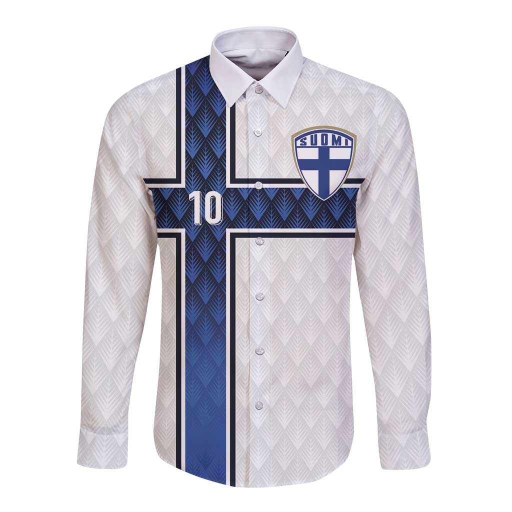Custom Finland National Football Long Sleeve Button Shirt Pine Trees with Diamond Shapes - Wonder Print Shop