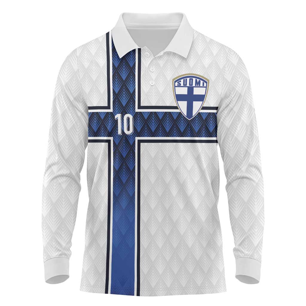 Custom Finland National Football Long Sleeve Polo Shirt Pine Trees with Diamond Shapes - Wonder Print Shop