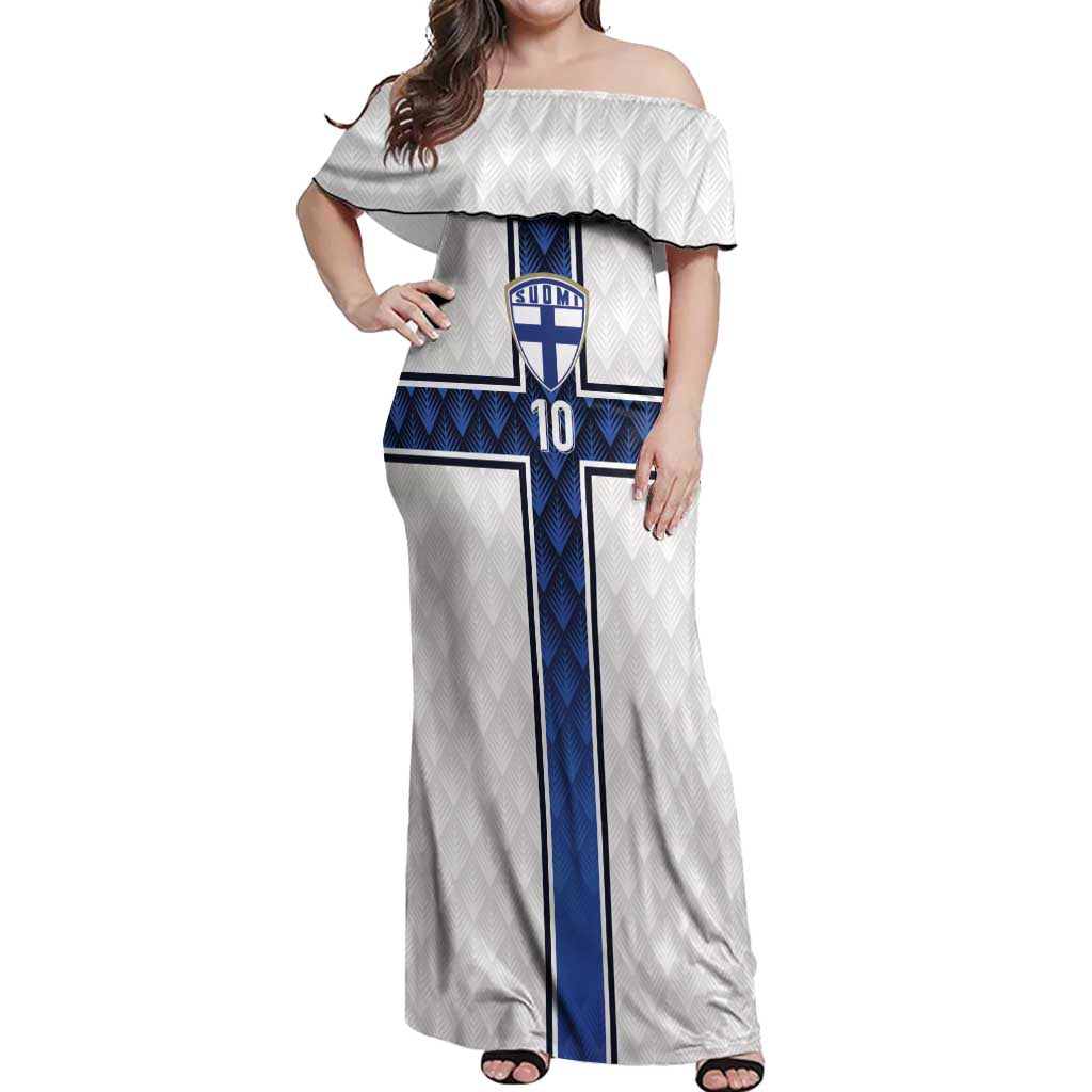 Custom Finland National Football Off Shoulder Maxi Dress Pine Trees with Diamond Shapes - Wonder Print Shop