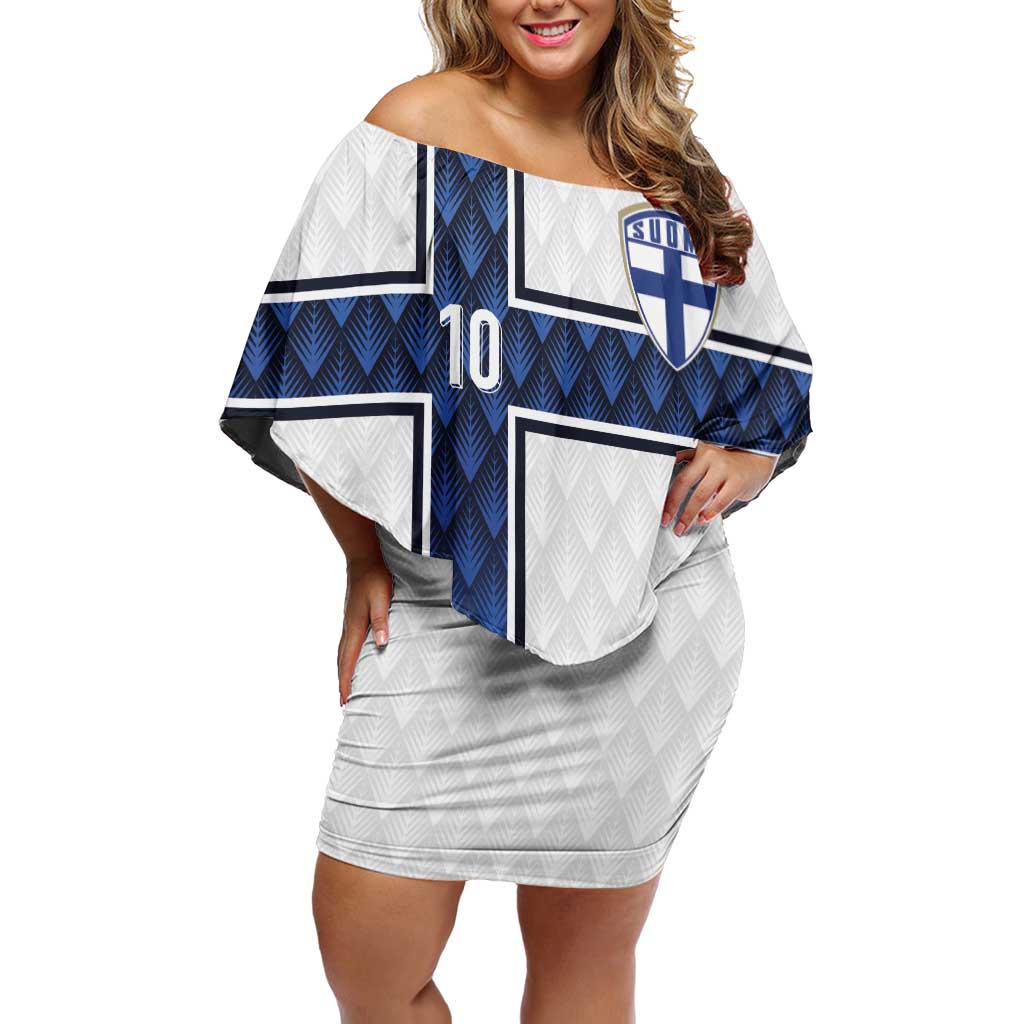 Custom Finland National Football Off Shoulder Short Dress Pine Trees with Diamond Shapes - Wonder Print Shop