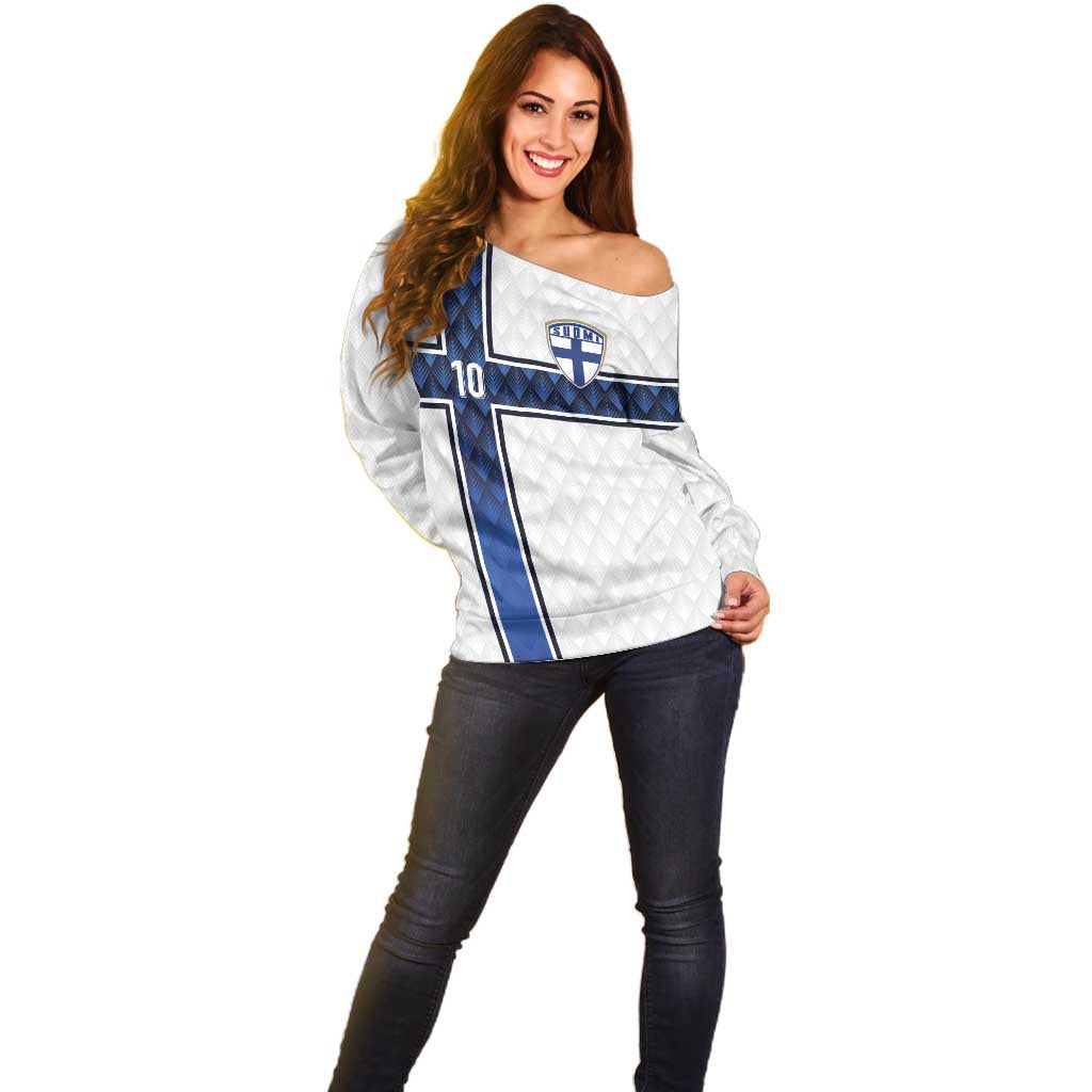 Custom Finland National Football Off Shoulder Sweater Pine Trees with Diamond Shapes - Wonder Print Shop
