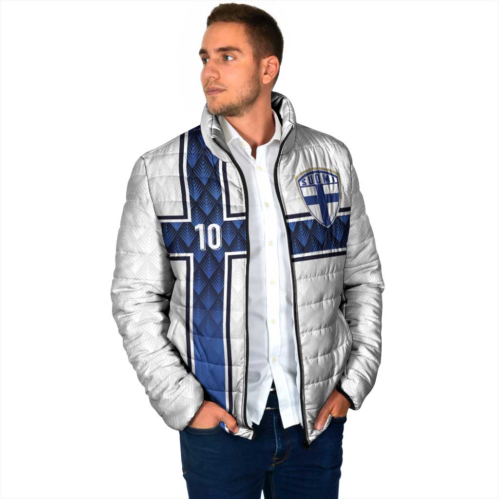 Custom Finland National Football Padded Jacket Pine Trees with Diamond Shapes - Wonder Print Shop