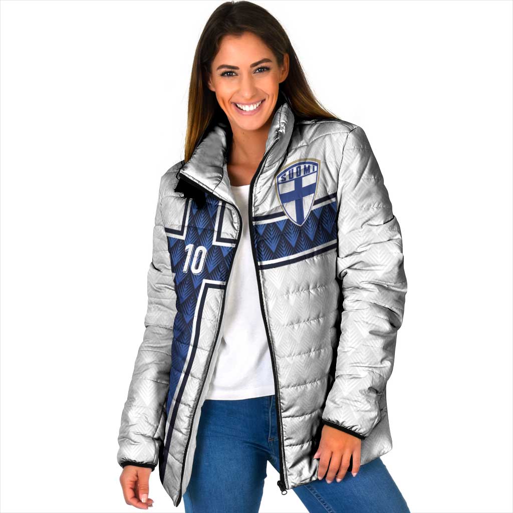 Custom Finland National Football Padded Jacket Pine Trees with Diamond Shapes - Wonder Print Shop