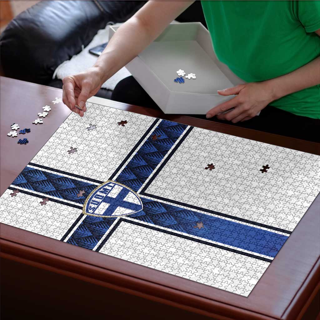 Finland National Football Puzzle Pine Trees with Diamond Shapes - Wonder Print Shop