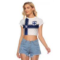 Custom Finland National Football Raglan Cropped T Shirt Pine Trees with Diamond Shapes - Wonder Print Shop