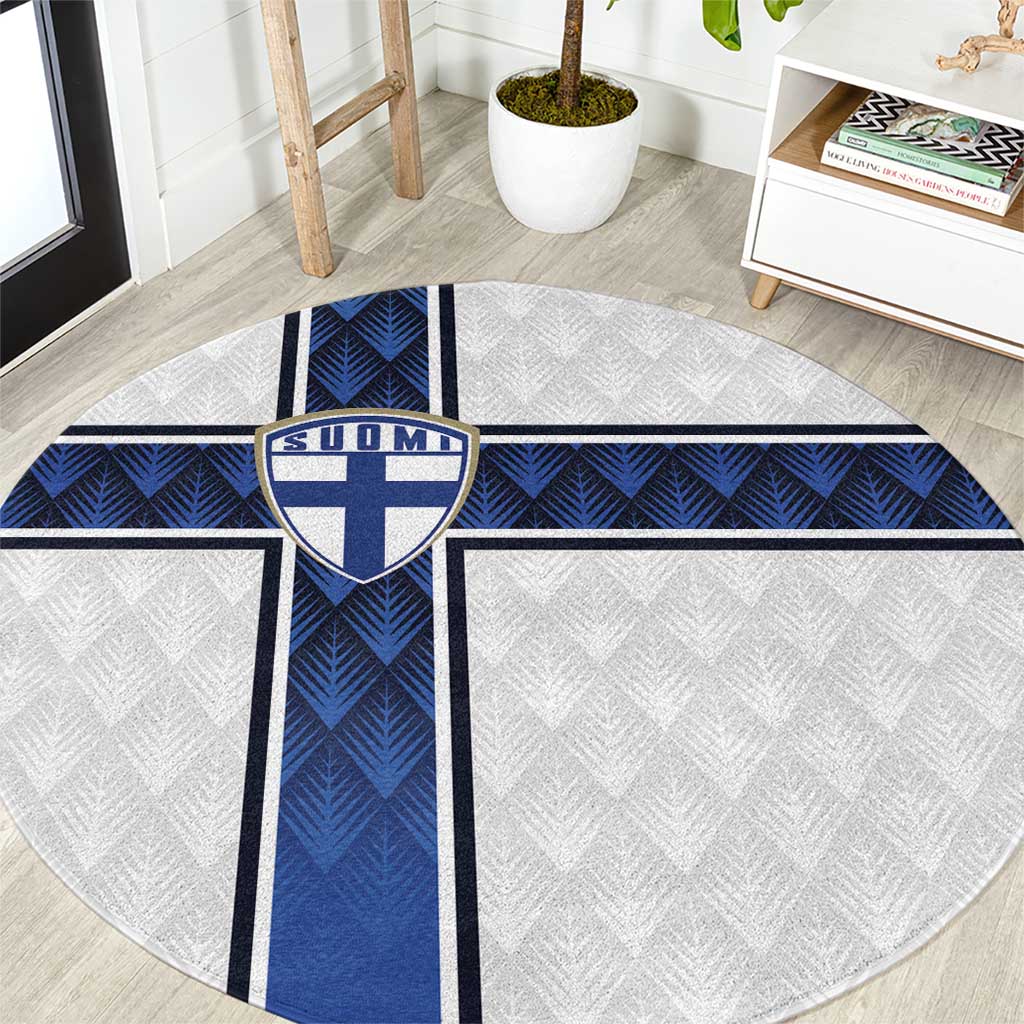 Finland National Football Round Carpet Pine Trees with Diamond Shapes - Wonder Print Shop
