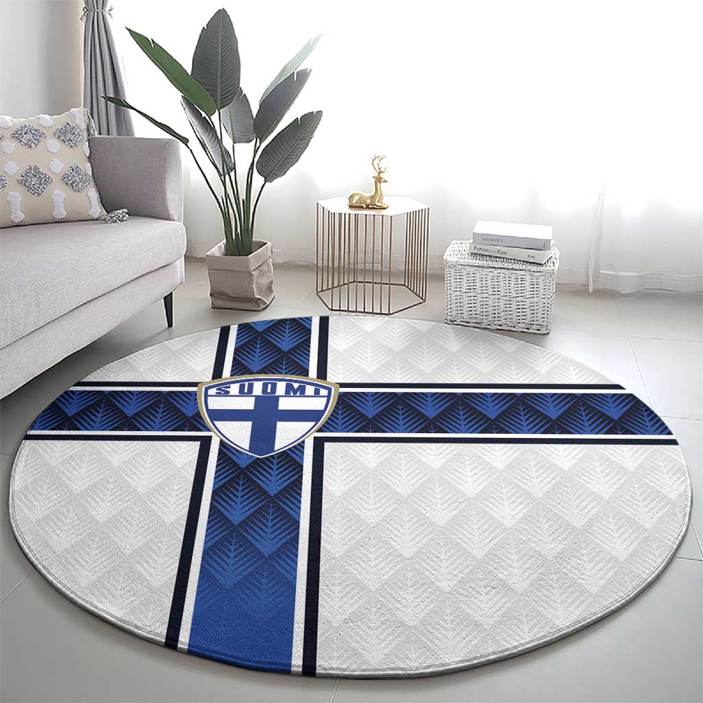 Finland National Football Round Carpet Pine Trees with Diamond Shapes - Wonder Print Shop