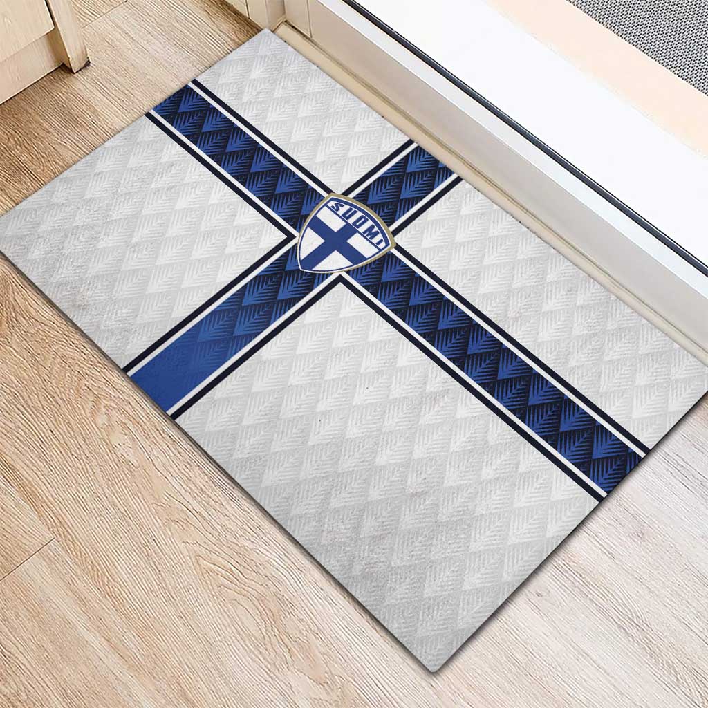 Finland National Football Rubber Doormat Pine Trees with Diamond Shapes - Wonder Print Shop