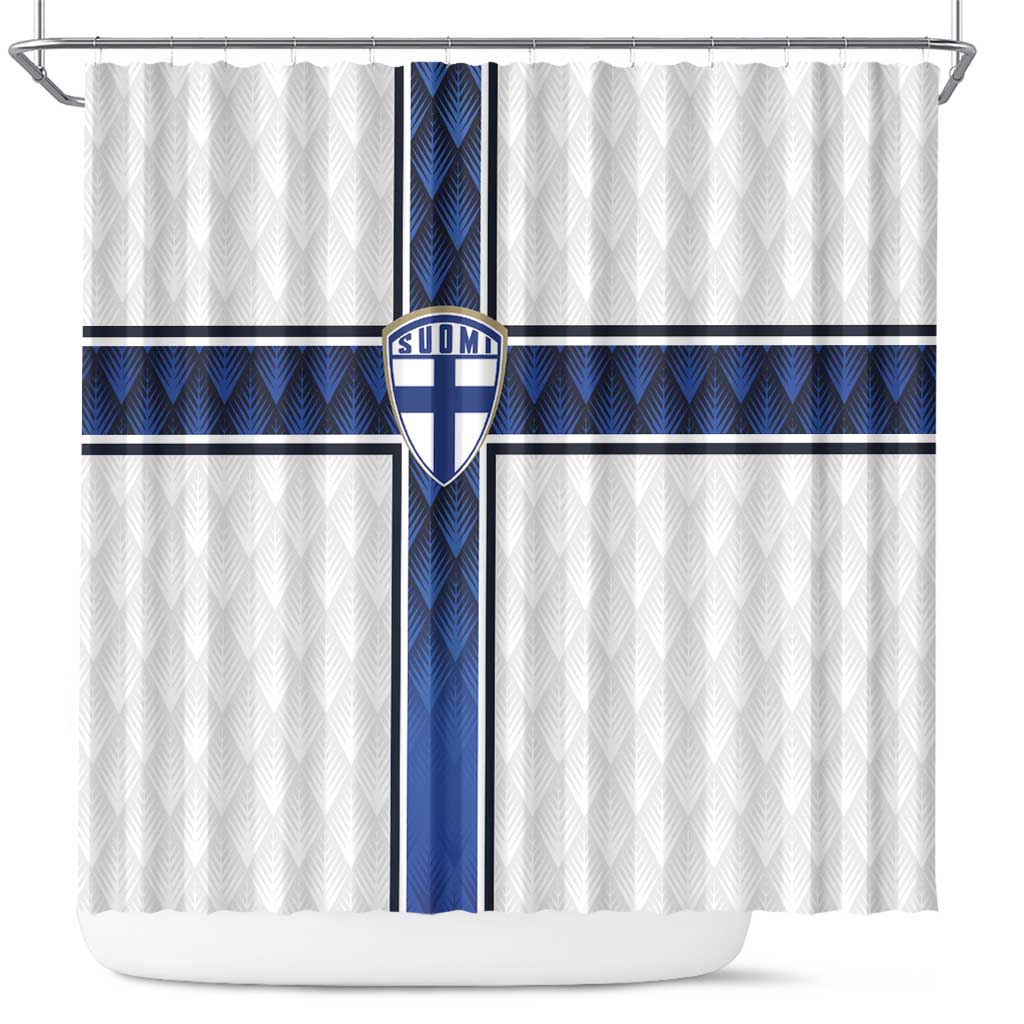 Finland National Football Shower Curtain Pine Trees with Diamond Shapes - Wonder Print Shop