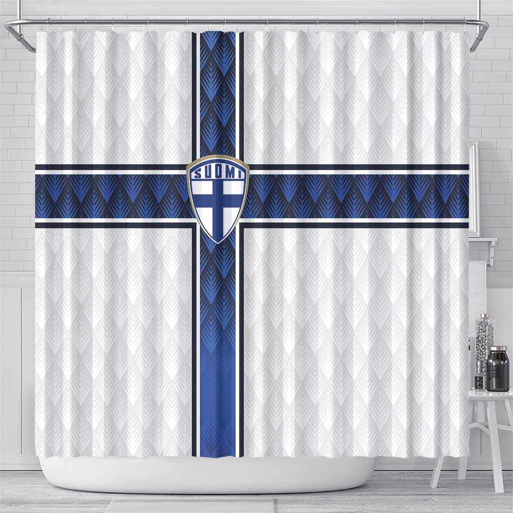 Finland National Football Shower Curtain Pine Trees with Diamond Shapes - Wonder Print Shop