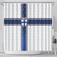 Finland National Football Shower Curtain Pine Trees with Diamond Shapes - Wonder Print Shop
