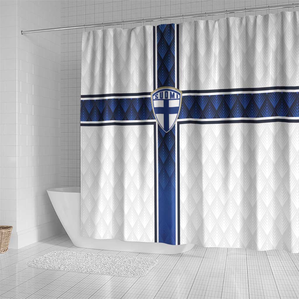 Finland National Football Shower Curtain Pine Trees with Diamond Shapes - Wonder Print Shop