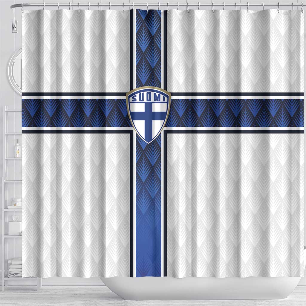 Finland National Football Shower Curtain Pine Trees with Diamond Shapes - Wonder Print Shop